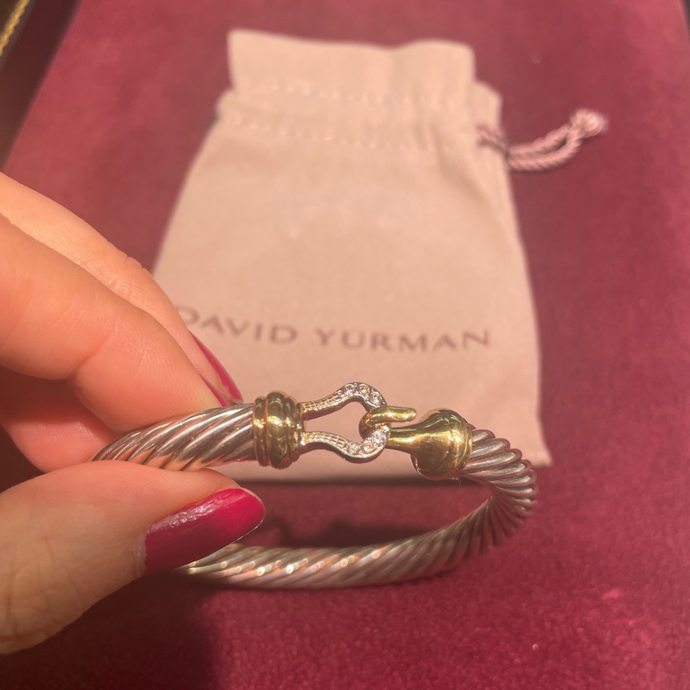 David Yurman buckle bracelet / bangle - silver, 18k gold, and diamonds - Picture 9 of 15